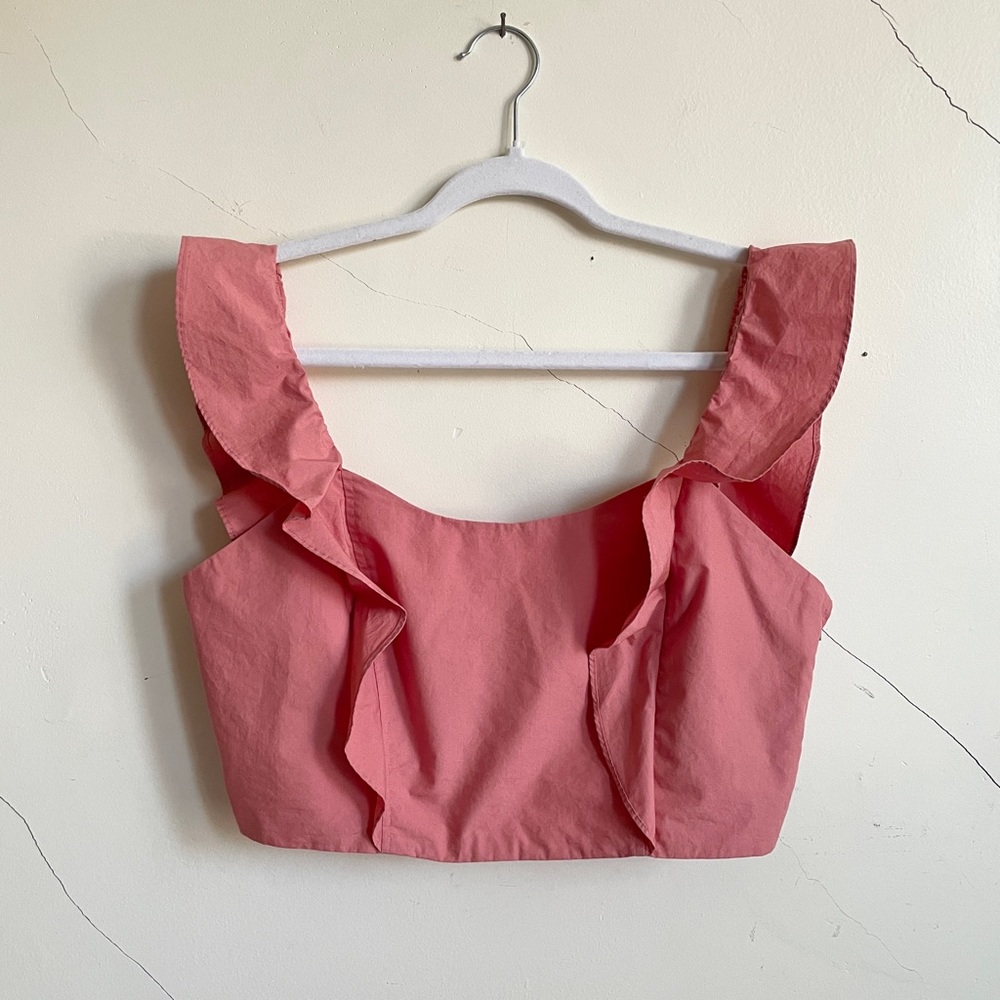 aritzia wilfred sandrine rose cropped ruffle sleeveless top medium large